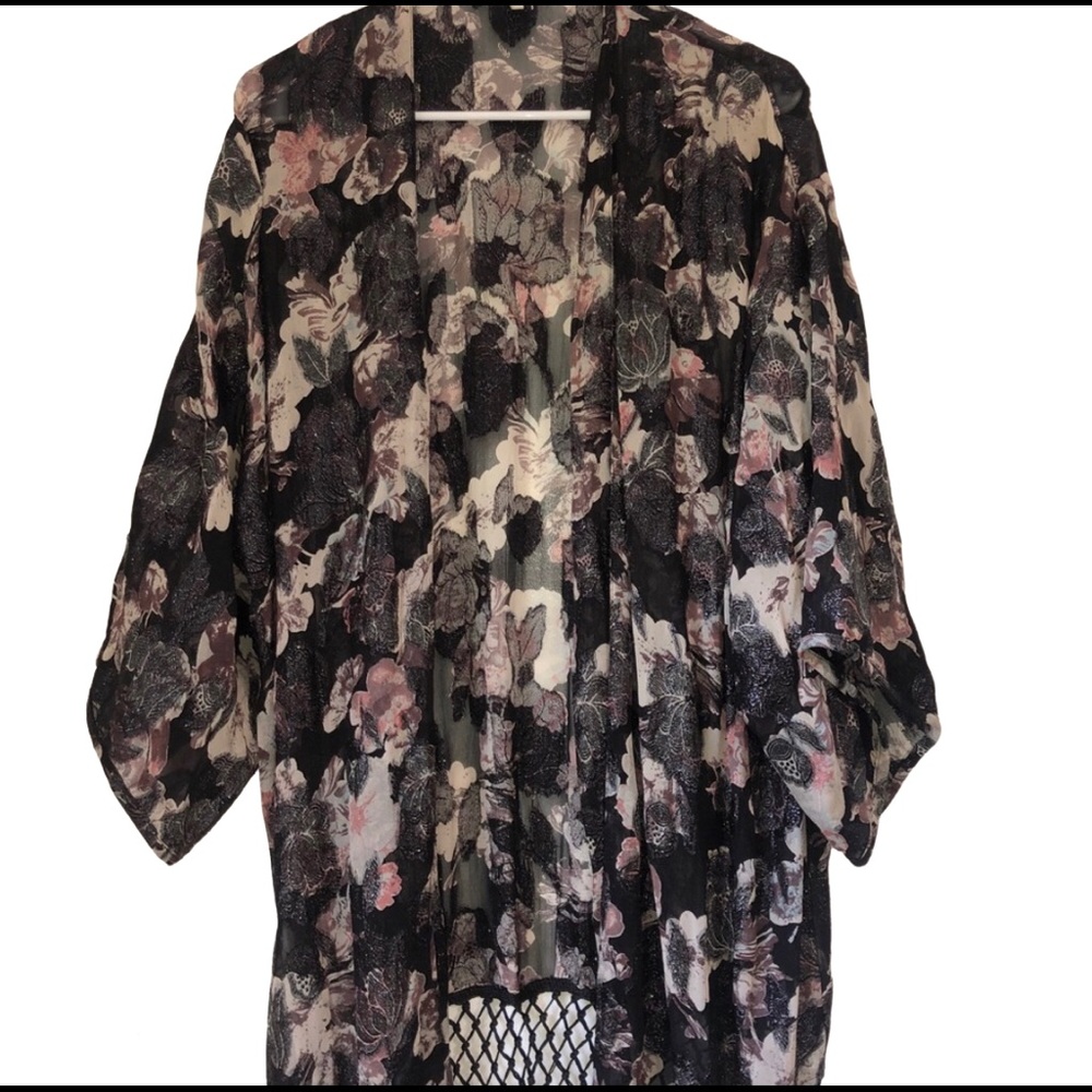 TOPSHOP | Floral Fringe Long Cardigan Kimono